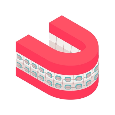 Isometric dental prosthesis with braces 3d vector illustration