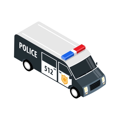 Isometric icon with police van on white background vector illustration