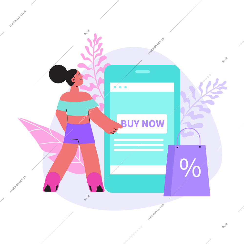 Flat composition with woman doing online shopping vector illustration