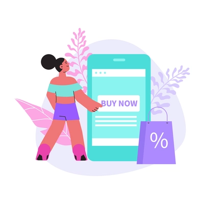 Flat composition with woman doing online shopping vector illustration