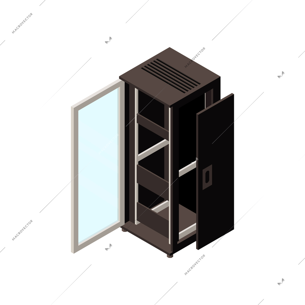 Empty rack in server room isometric icon 3d vector illustration