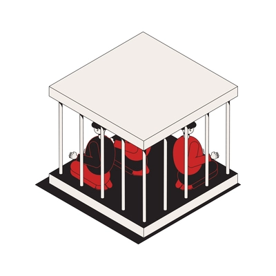 Isometric icon with criminals in small cage 3d vector illustration