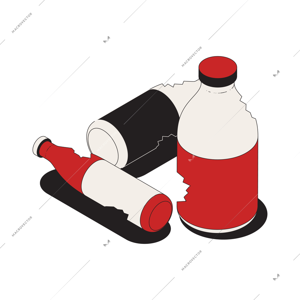 Garbage icon with three isometric used broken bottles vector illustration