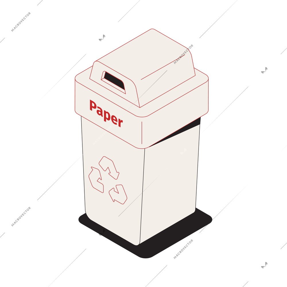 Sorting garbage isometric icon with trash container for paper 3d vector illustration