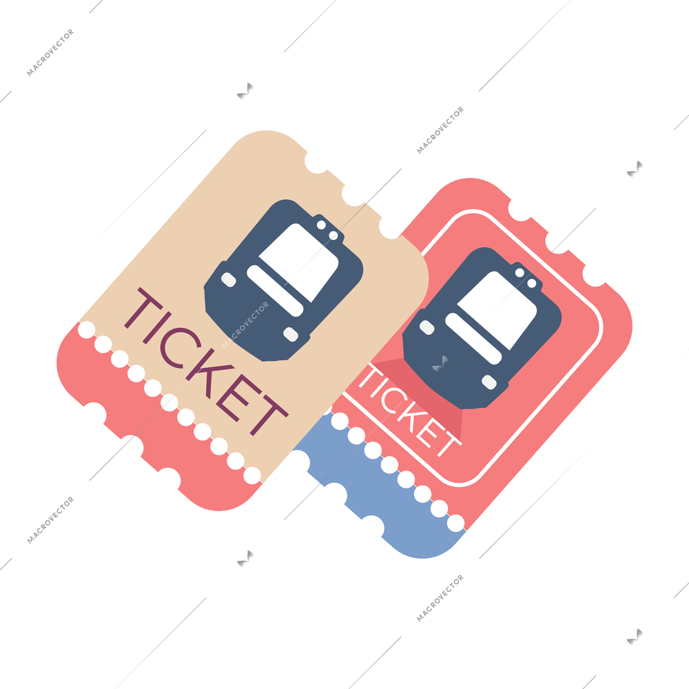 Flat icon with two colorful vintage train tickets vector illustration