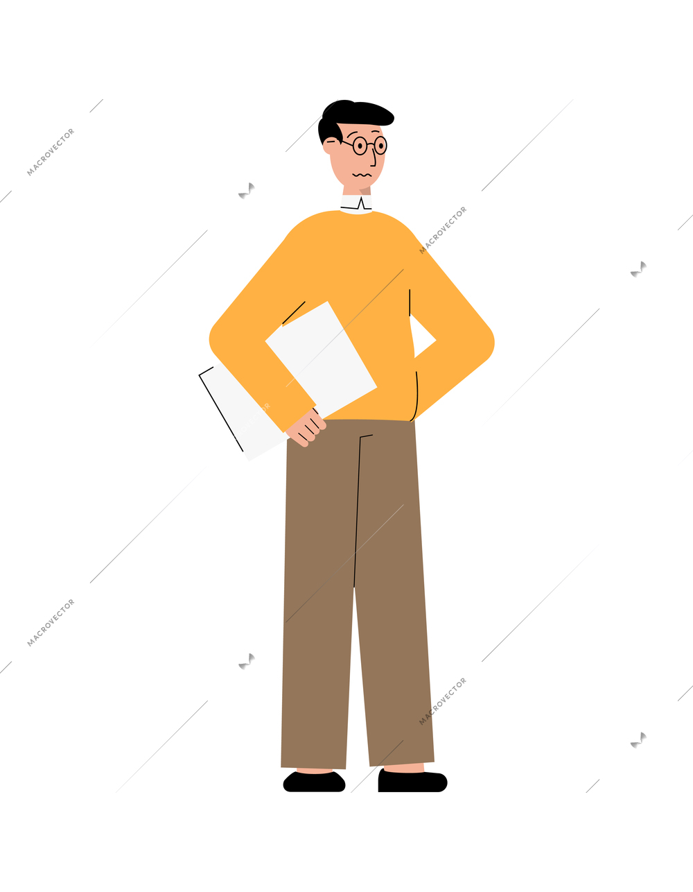 Flat man with confused face expression on white background vector illustration