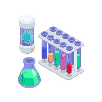 Isometric vaccination colorful composition with laboratory tubes isolated vector illustration