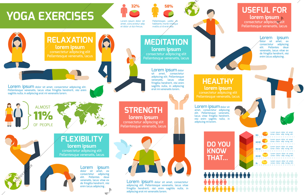 Women silhouettes in yoga poses fitness workout infographic set vector illustration