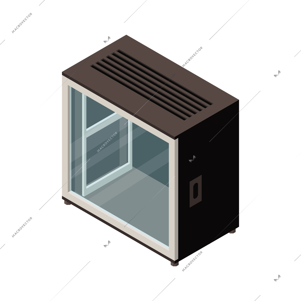 Datacenter isometric icon with empty telecommunication cabinet 3d vector illustration