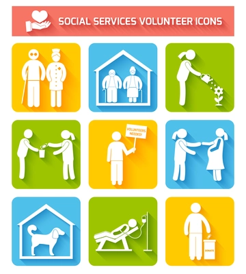 Social foundations donation services and volunteer icons set flat isolated vector illustration