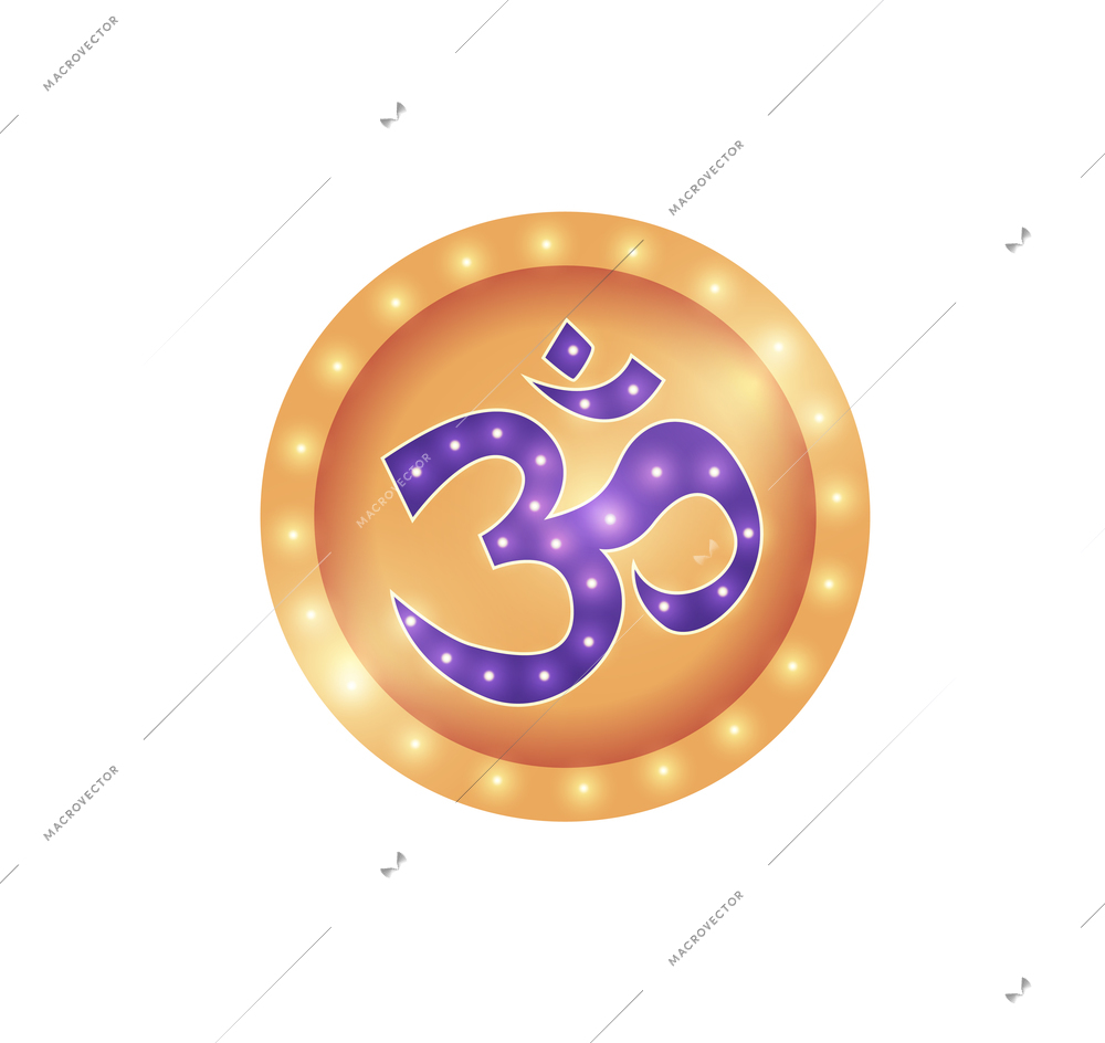 Om spiritual hindi symbol in golden circle cartoon vector illustration