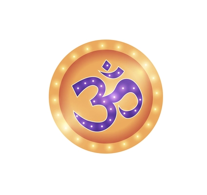 Om spiritual hindi symbol in golden circle cartoon vector illustration