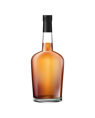 Realistic glass whisky cognac brandy bottle with screw cap vector illustration