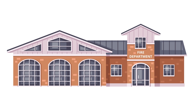 City fire department building in cartoon style vector illustration