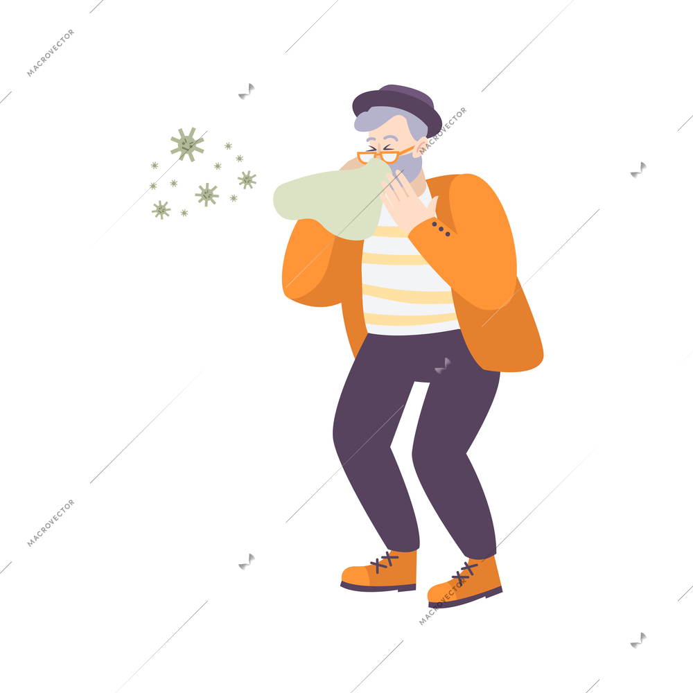 Person infected with coronavirus coughing flat icon vector illustration
