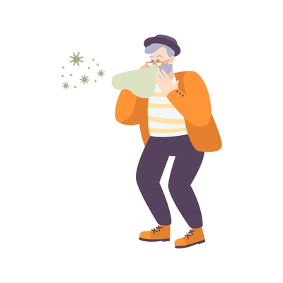 Person infected with coronavirus coughing flat icon vector illustration