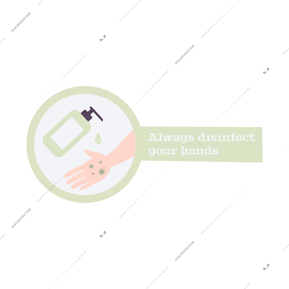 Coronavirus flat guide icon with sanitizer for hands vector illustration