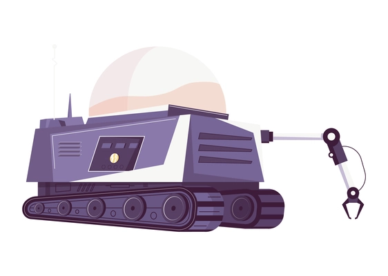 Flat space rover with robotic arm vector illustration