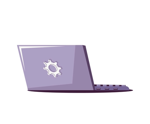 Laptop with cogwheel image flat icon vector illustration