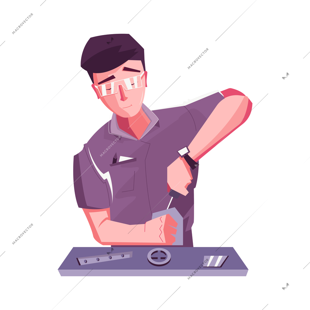 Flat icon with character of engineer or repairman at work vector illustration