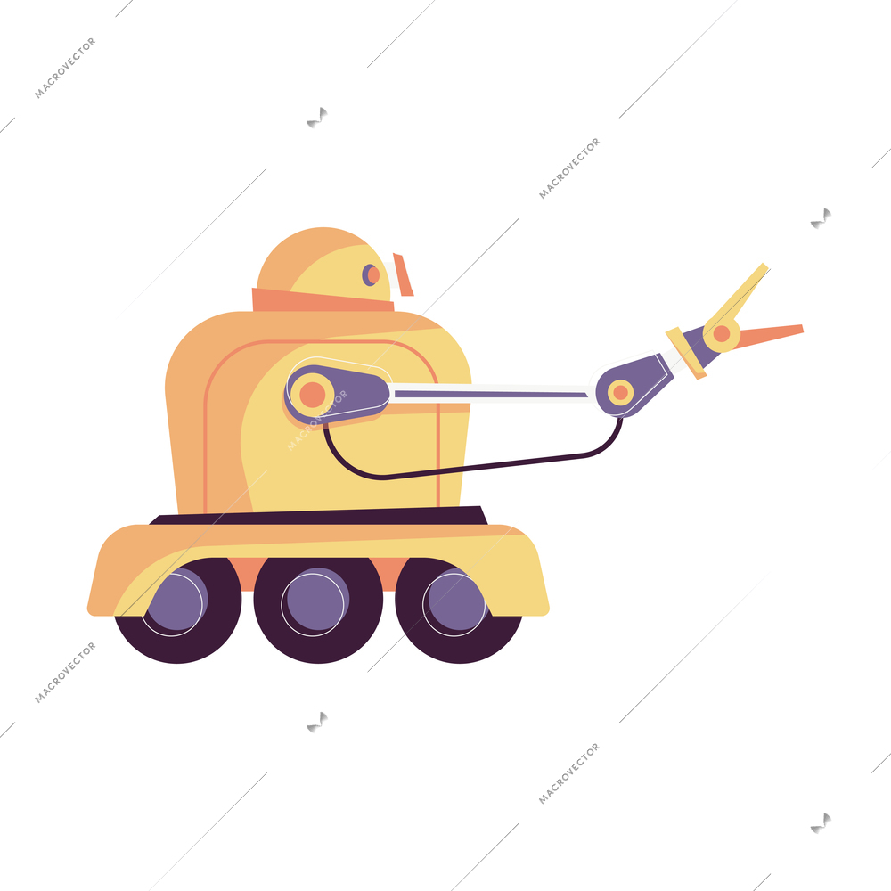 Industrial robot manipulator with arm on white background flat vector illustration