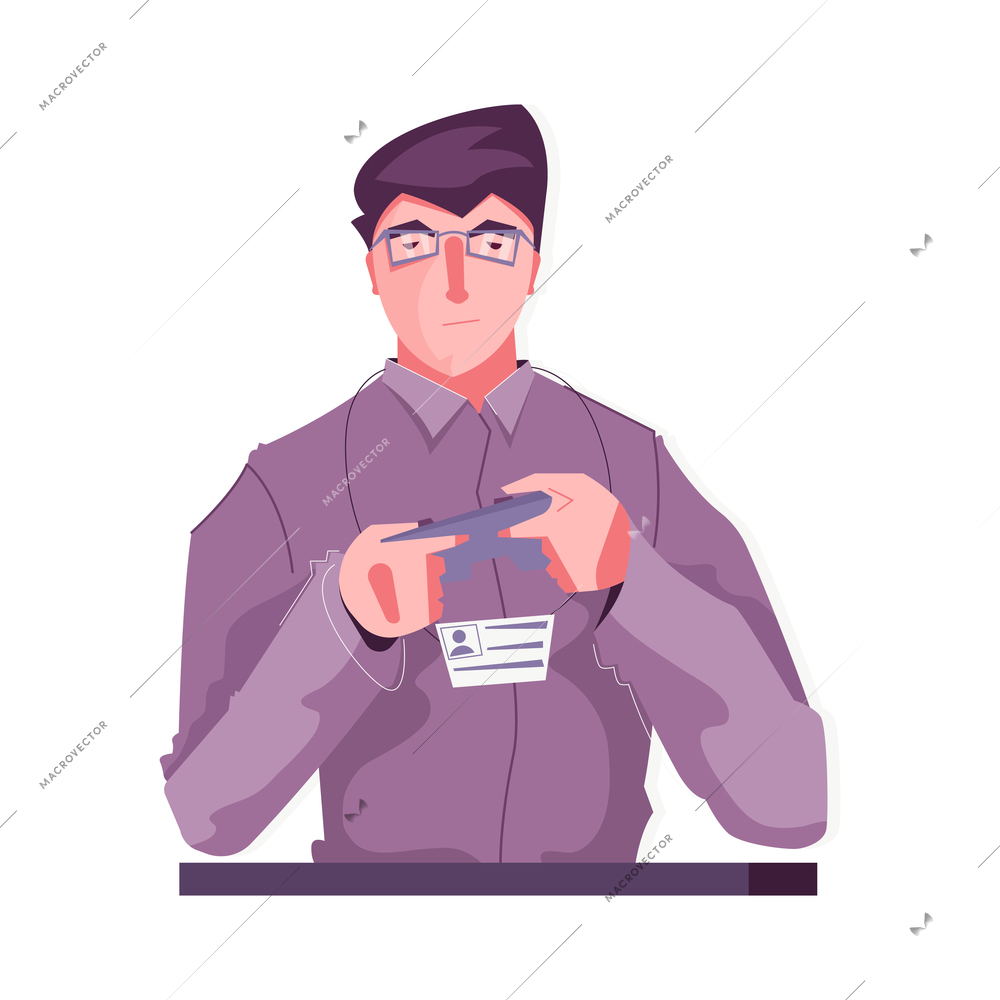 Man in glasses holding remote control flat vector illustration