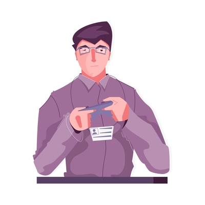 Man in glasses holding remote control flat vector illustration