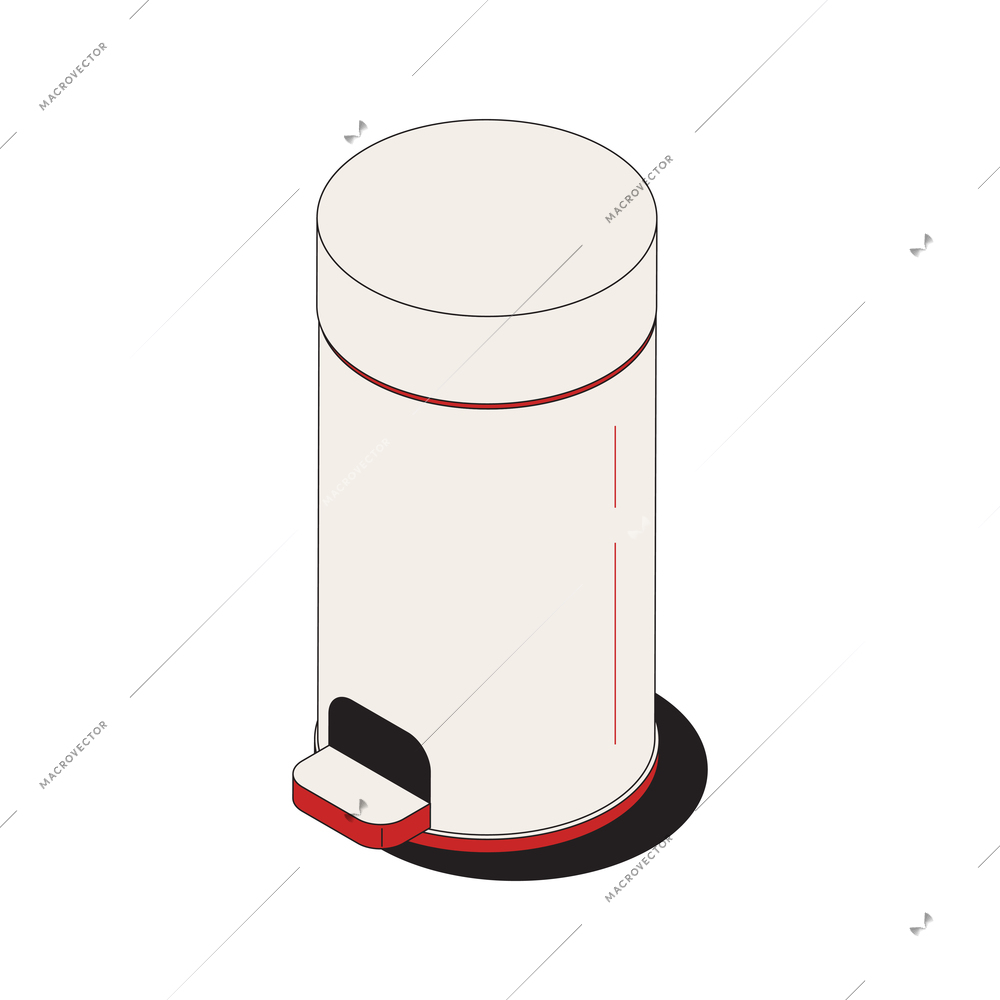 Isometric icon with indoor steel trash can on white background 3d vector illustration