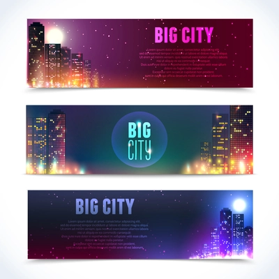 Modern urban city skyline at full moon night on dark background horizontal banners isolated vector illustration