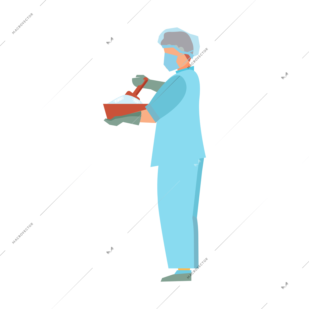 Flat icon with food manufacturing factory worker in uniform and mask vector illustration