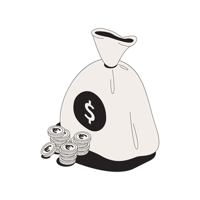 Dirty money icon with isometric bag and coins 3d vector illustration