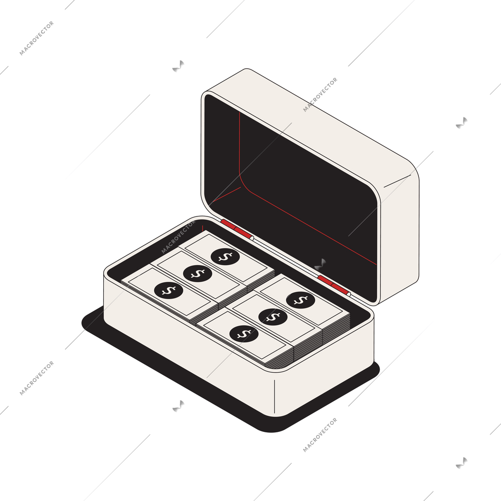 Dirty money isometric icon with cash in suitcase 3d vector illustration