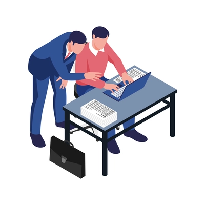 Accounting isometric icon with two people at work in office 3d vector illustration