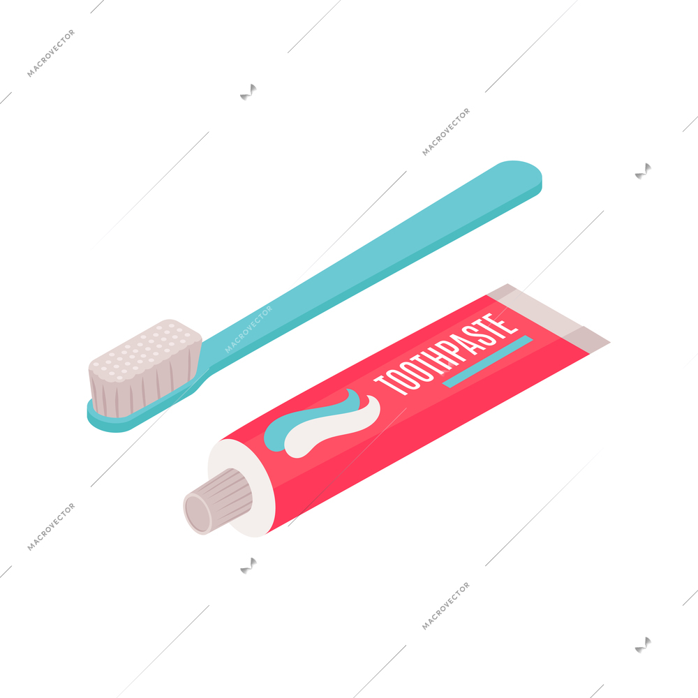 Isometric toothbrush and tube of toothpaste isolated vector illustration