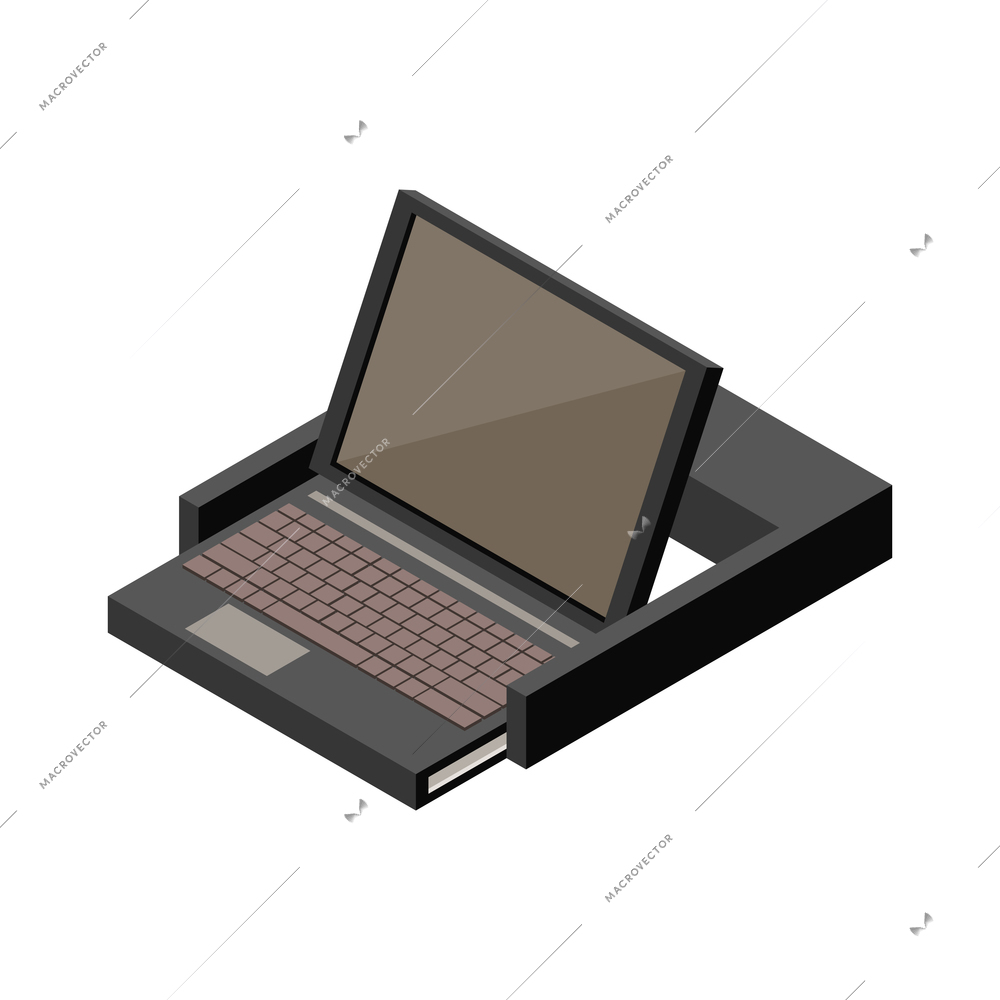 Datacenter equipment isometric icon with monitor display 3d vector illustration