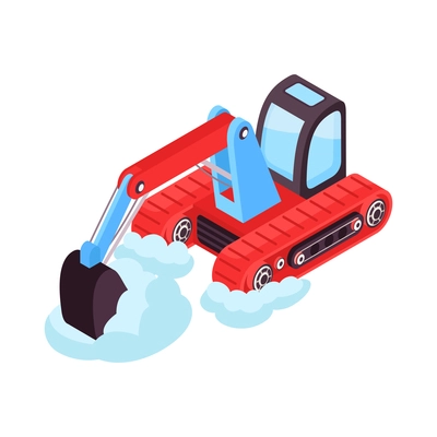 Isometric icon with bulldozer cleaning streets from snow 3d vector illustration