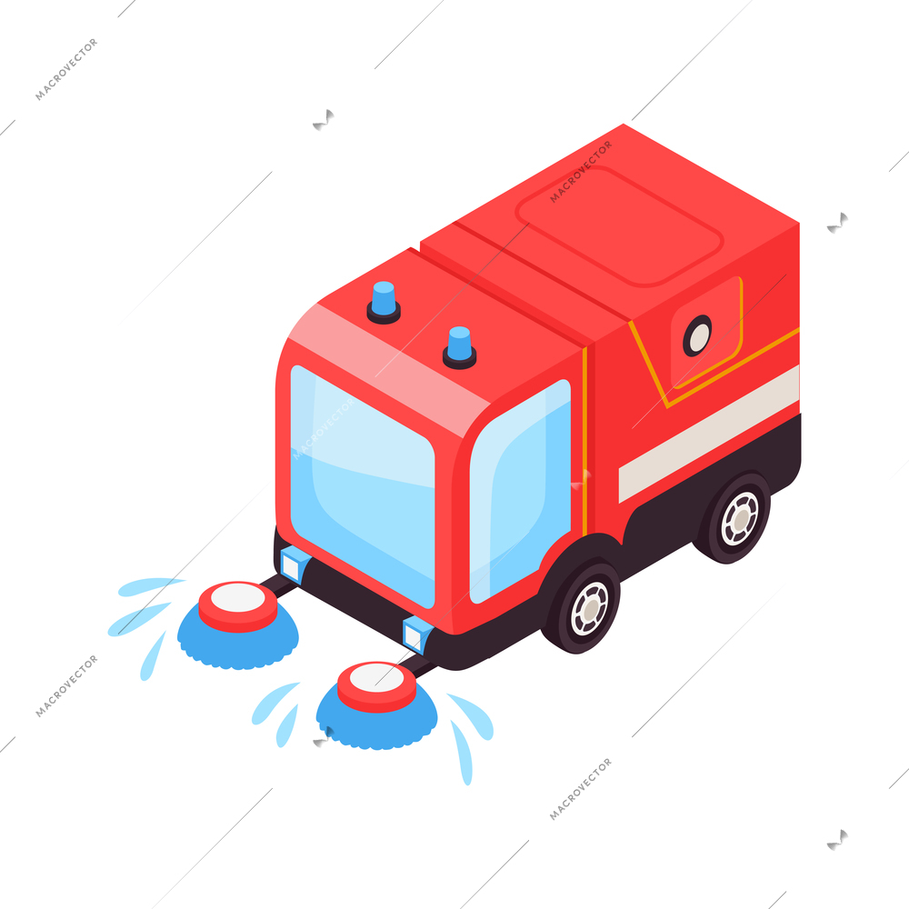 Isometric icon with street cleaning machine on white background 3d vector illustration