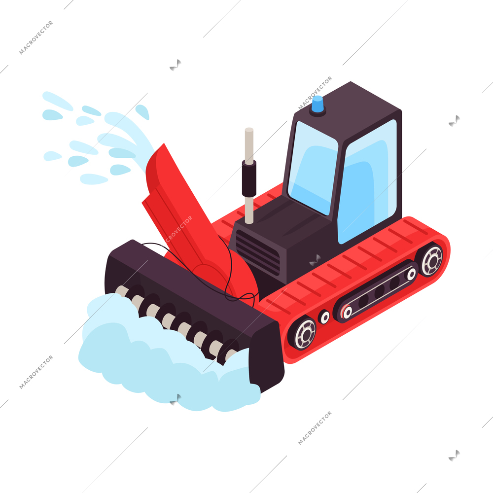 Isometric icon with snowplow truck cleaning road after snowfall vector illustration