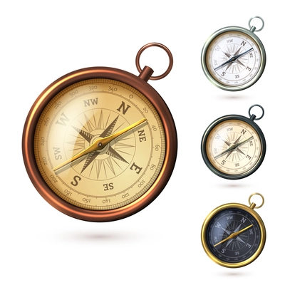 Antique retro style metal  compass set isolated on white background vector illustration