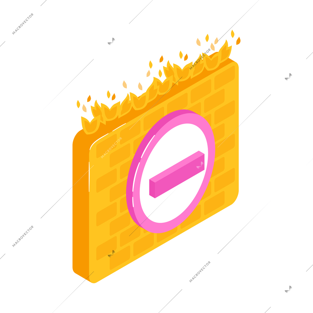 Data protection firewall isometric color icon on white background 3d vector illustration