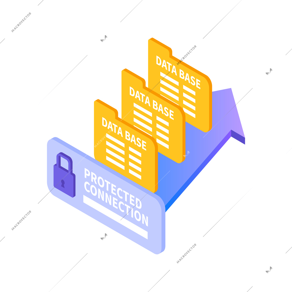 Cyber security protected connection isometric concept with colorful 3d symbols vector illustration