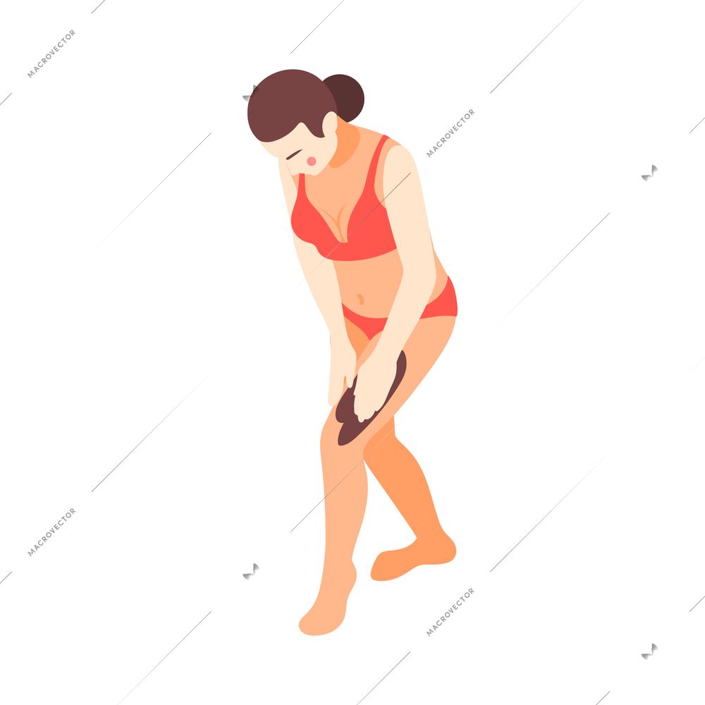 Skin care icon with woman scrubbing body 3d isometric vector illustration