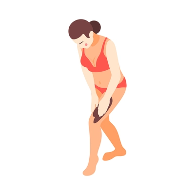 Skin care icon with woman scrubbing body 3d isometric vector illustration