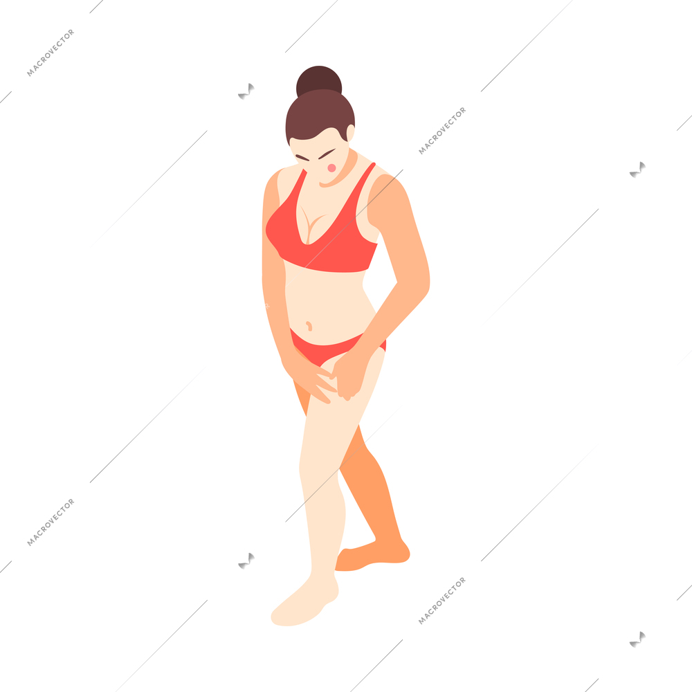 Skin care isometric icon with beautiful slim woman on white background 3d vector illustration