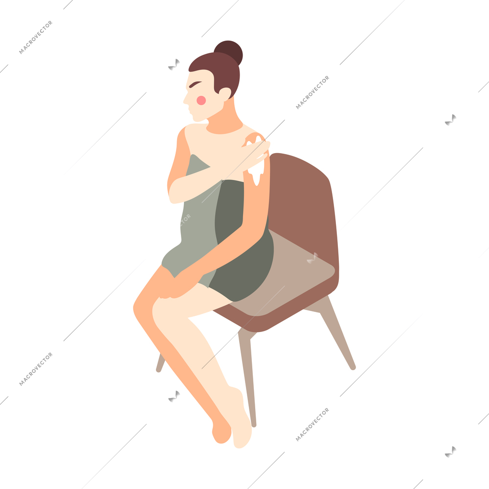 Skin care icon with pretty woman applying body cream after shower 3d vector illustration
