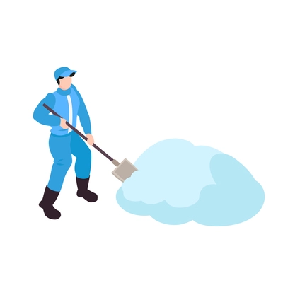 Character with shovel cleaning streets from snow isometric icon vector illustration