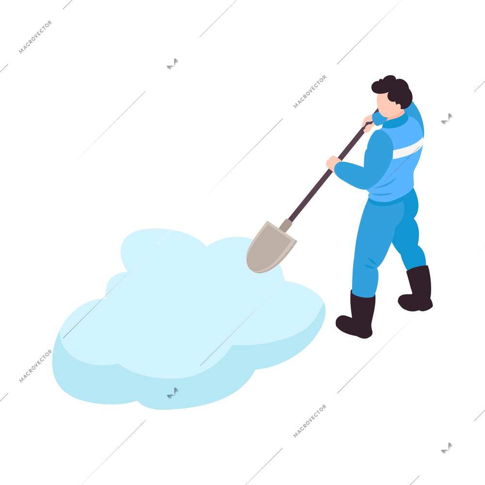 Isometric icon with worker cleaning road from snow vector illustration