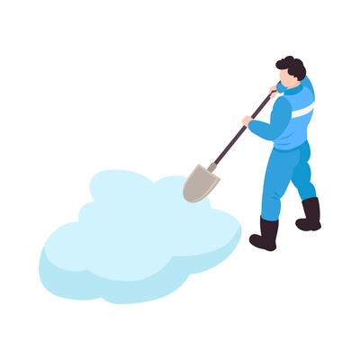 Isometric icon with worker cleaning road from snow vector illustration