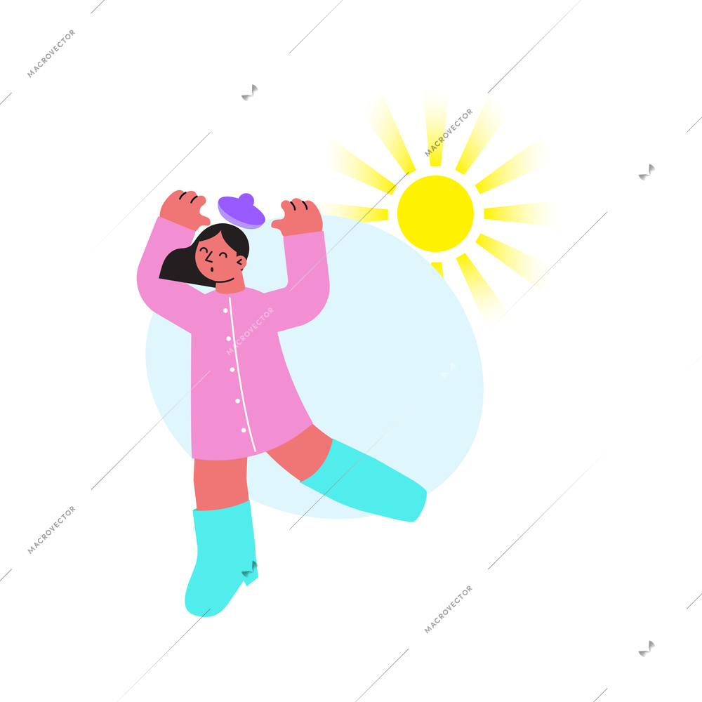 Female character spending time outdoors in sunny chilly weather flat vector illustration