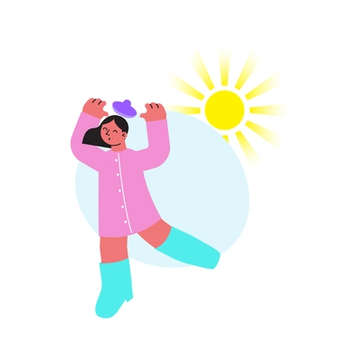 Female character spending time outdoors in sunny chilly weather flat vector illustration